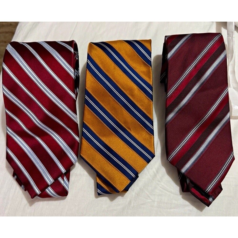 4 Men’s Silk Striped Repp Ties. Gold Blue Maroon Hilfiger Kenneth Cole Club Room